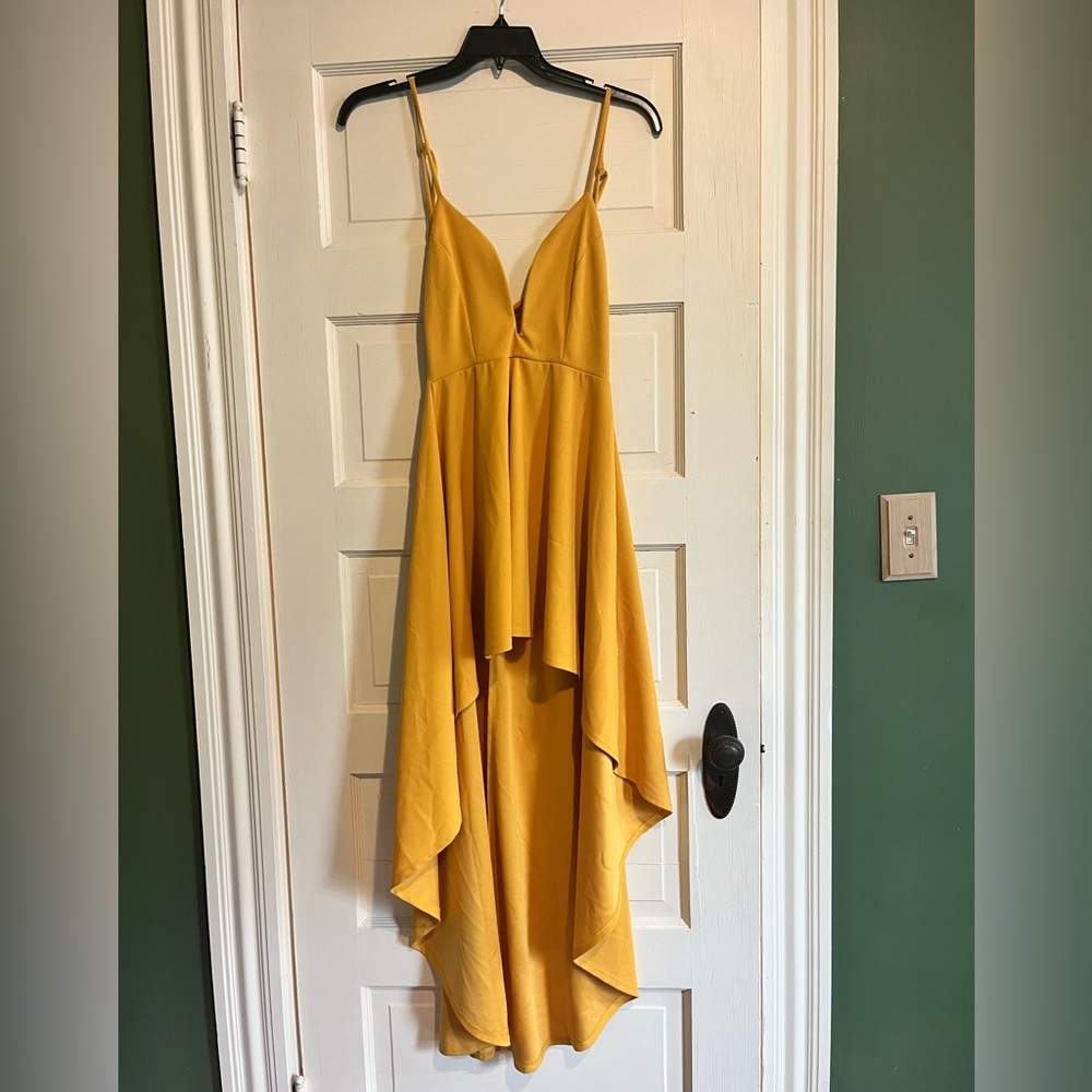 Yellow High-Low deep V dress, size small